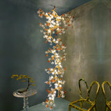 Elegant Brass Maple Leaf Branch Chandelier with Crystal Accents for Dining and Living Rooms