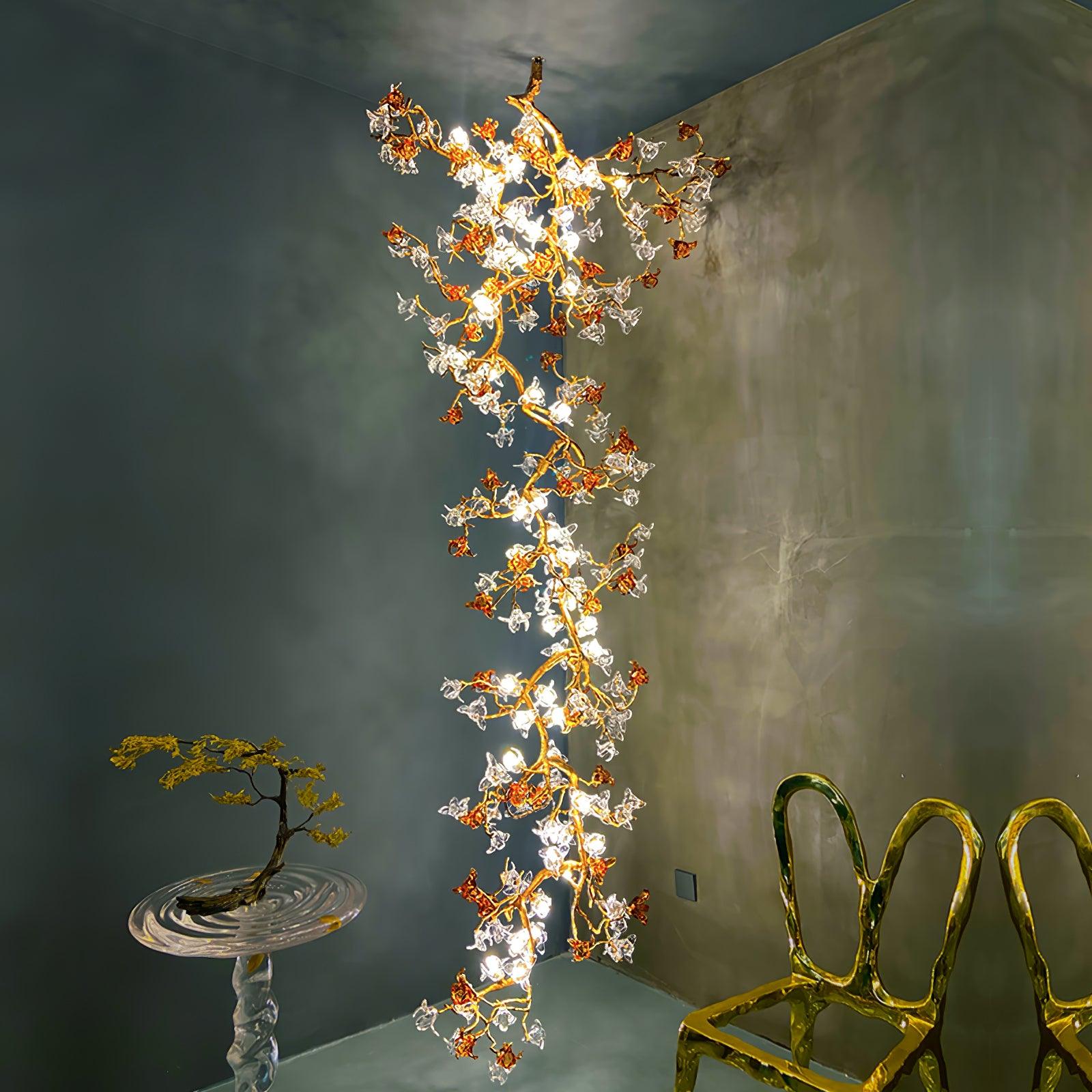 Elegant Brass Maple Leaf Branch Chandelier with Crystal Accents for Dining and Living Rooms