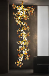 Elegant Brass Maple Leaf Branch Chandelier with Crystal Accents for Dining and Living Rooms
