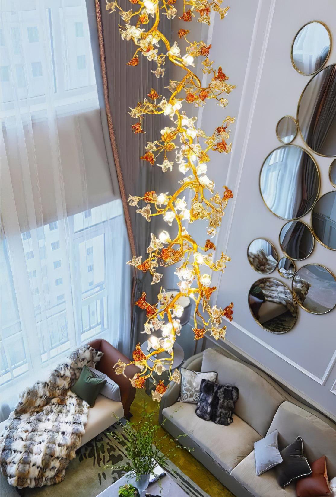 Elegant Brass Maple Leaf Branch Chandelier with Crystal Accents for Dining and Living Rooms