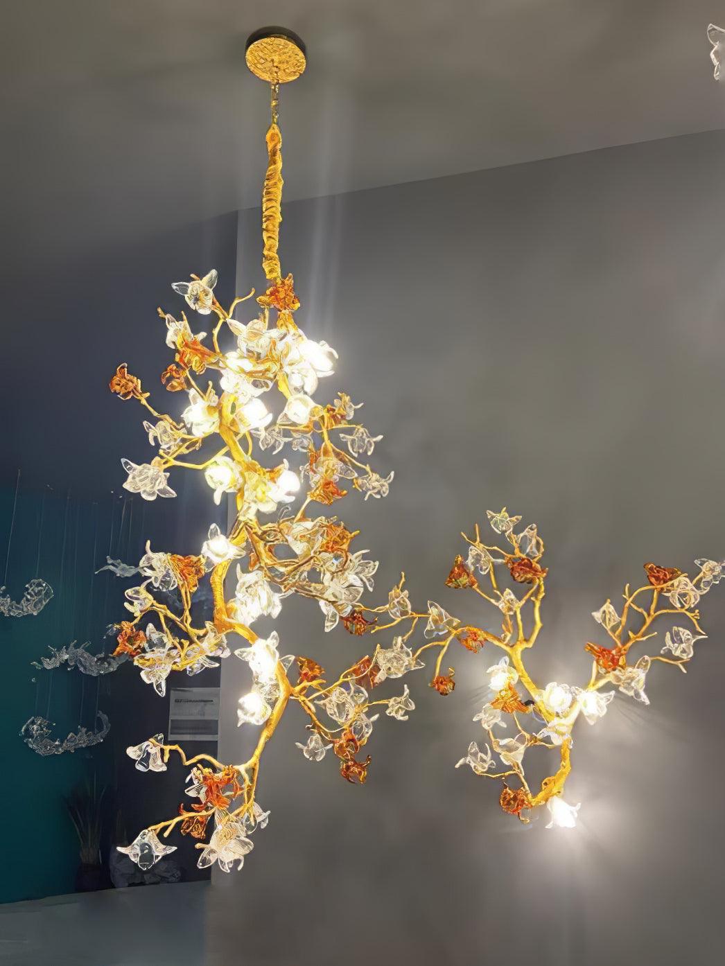 Elegant Brass Maple Leaf Branch Chandelier with Crystal Accents for Dining and Living Rooms