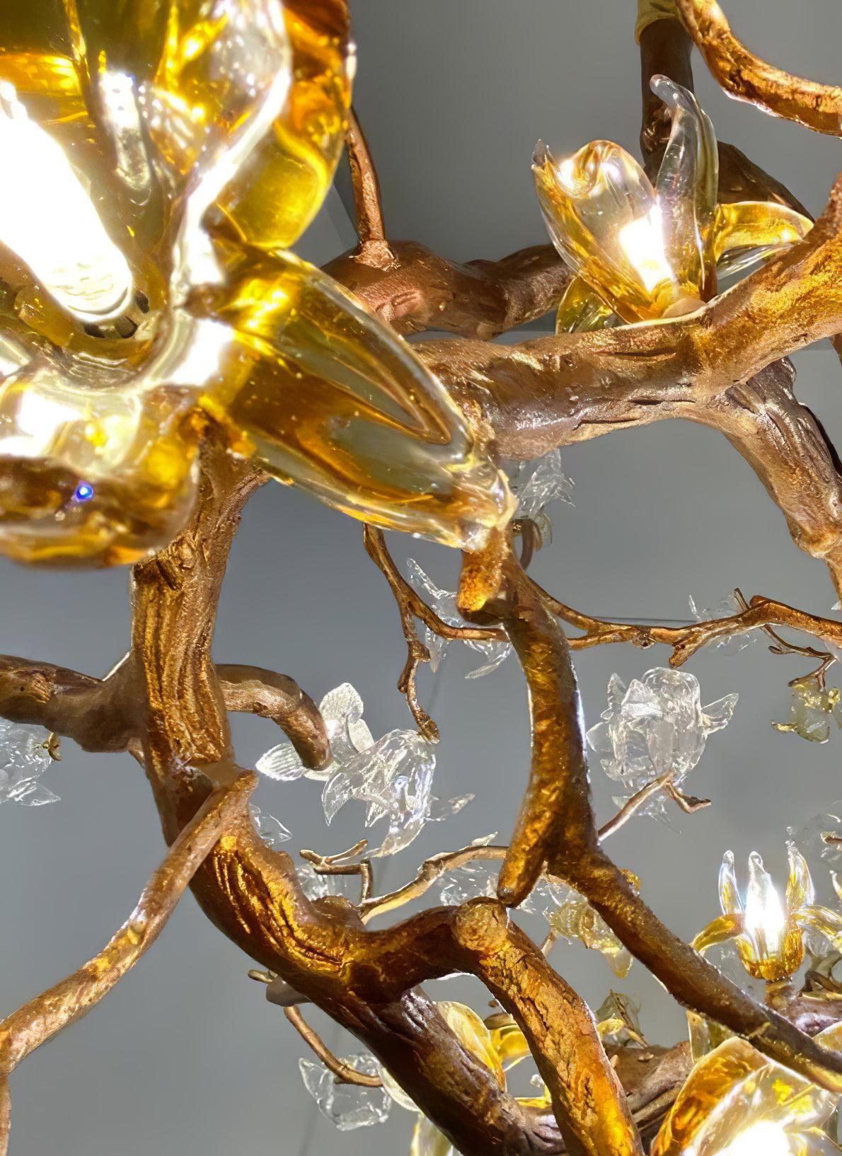 Elegant Brass Maple Leaf Branch Chandelier with Crystal Accents for Dining and Living Rooms