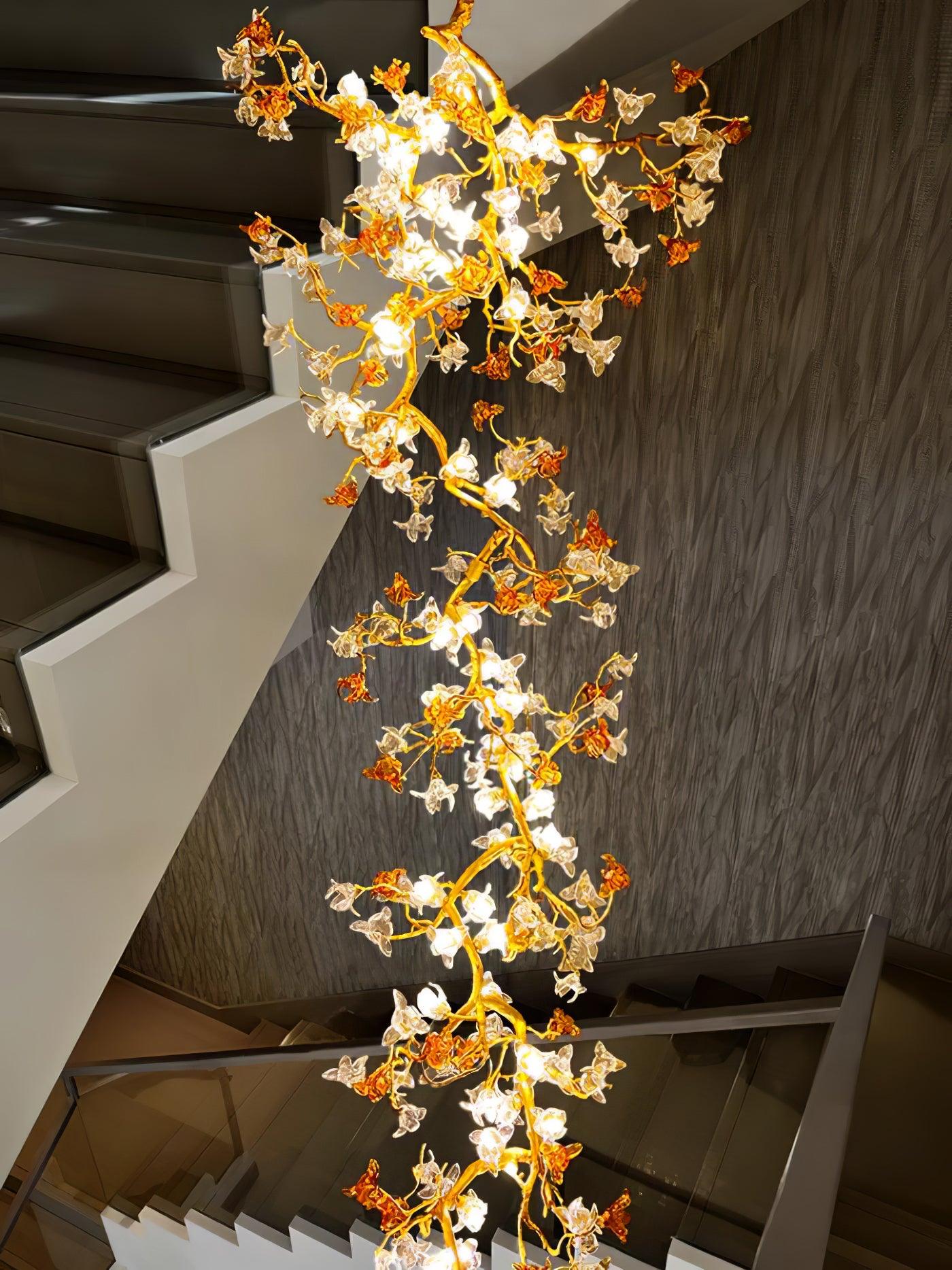 Elegant Brass Maple Leaf Branch Chandelier with Crystal Accents for Dining and Living Rooms