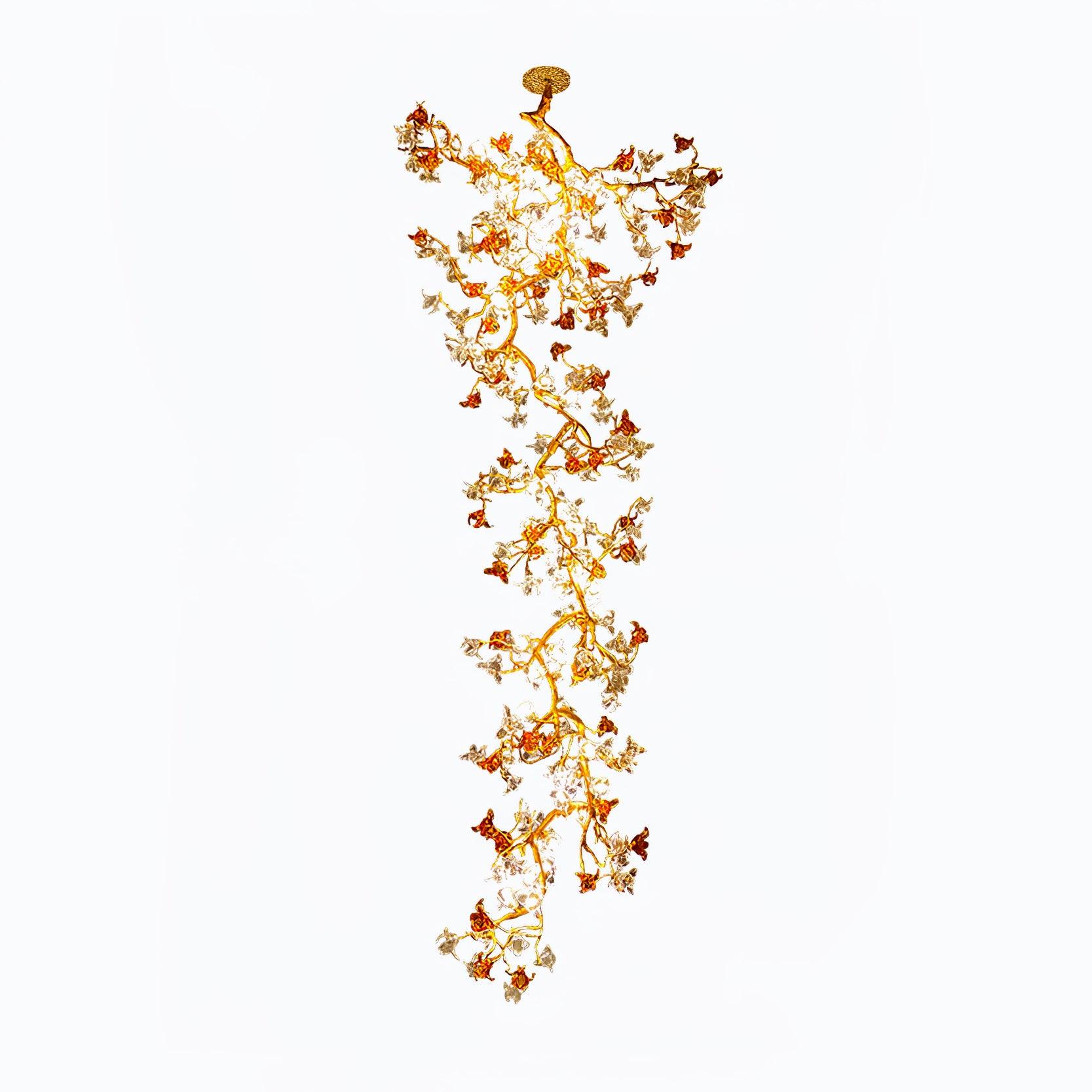 Elegant Brass Maple Leaf Branch Chandelier with Crystal Accents for Dining and Living Rooms