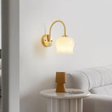 Elegant Brass Orchids Wall Sconce with White Glass Shade for Living Room and Hallway
