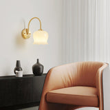 Elegant Brass Orchids Wall Sconce with White Glass Shade for Living Room and Hallway