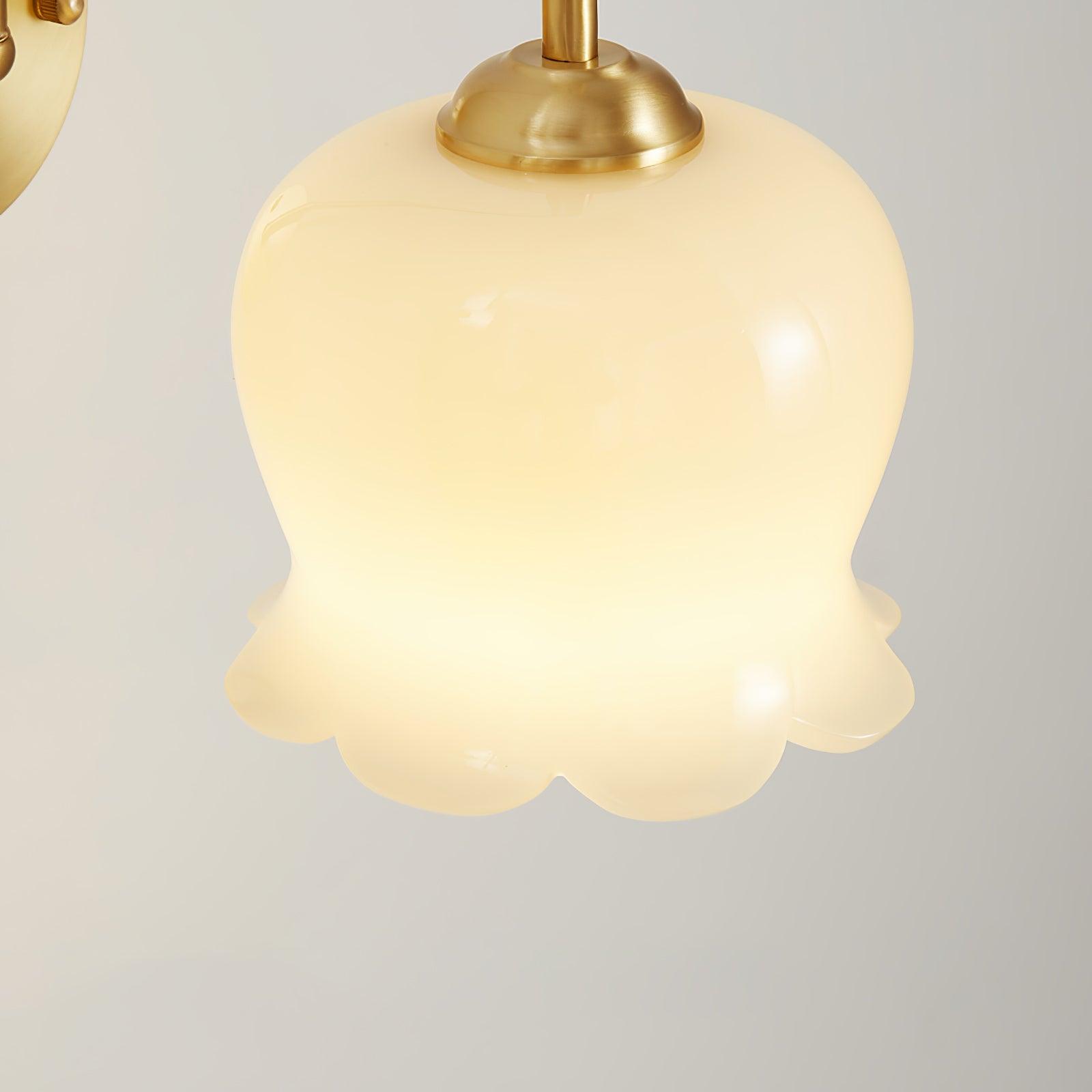 Elegant Brass Orchids Wall Sconce with White Glass Shade for Living Room and Hallway