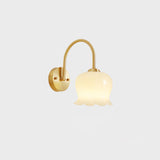 Elegant Brass Orchids Wall Sconce with White Glass Shade for Living Room and Hallway