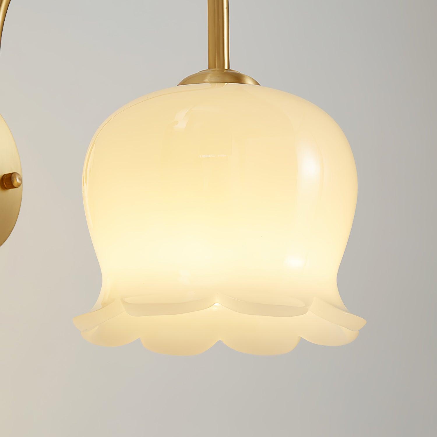 Elegant Brass Orchids Wall Sconce with White Glass Shade for Living Room and Hallway