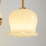 Elegant Brass Orchids Wall Sconce with White Glass Shade for Living Room and Hallway
