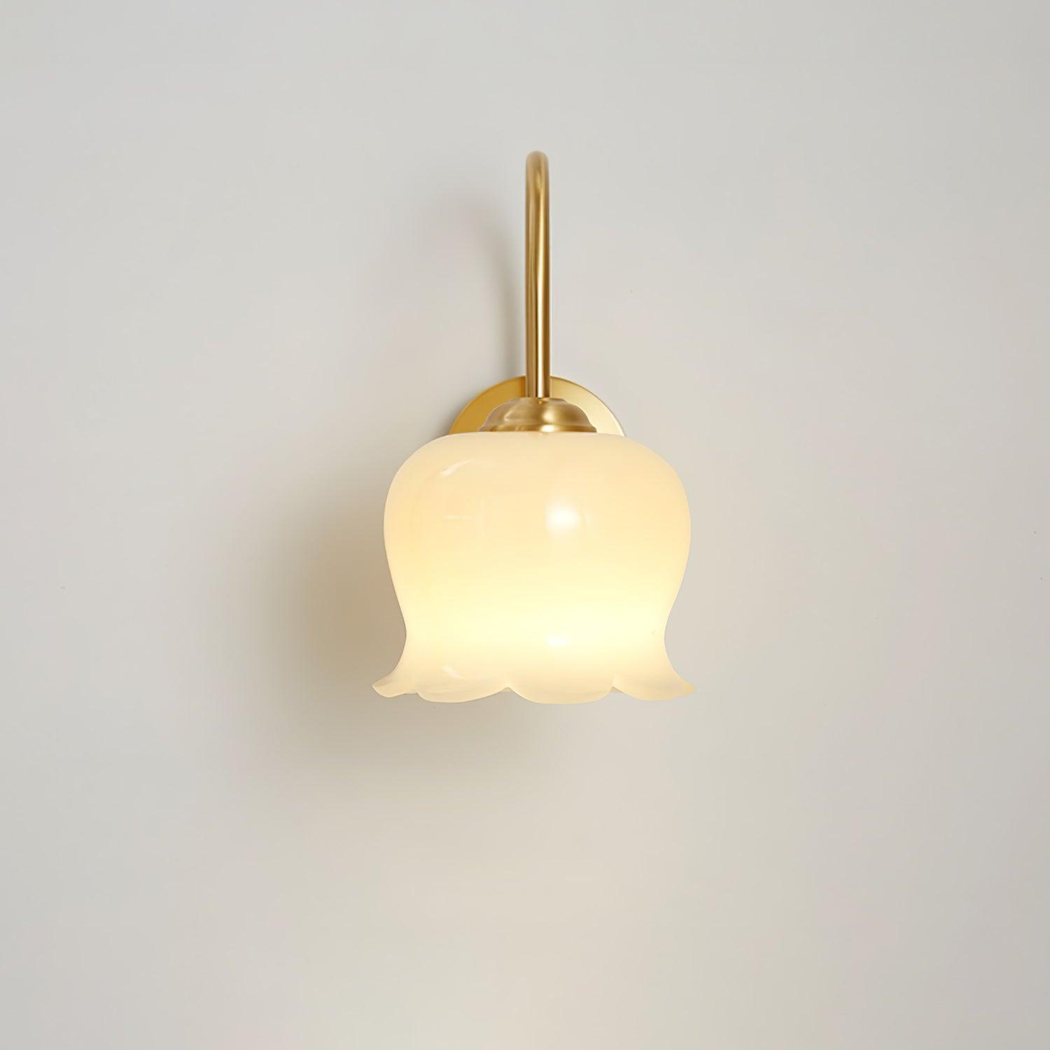 Elegant Brass Orchids Wall Sconce with White Glass Shade for Living Room and Hallway
