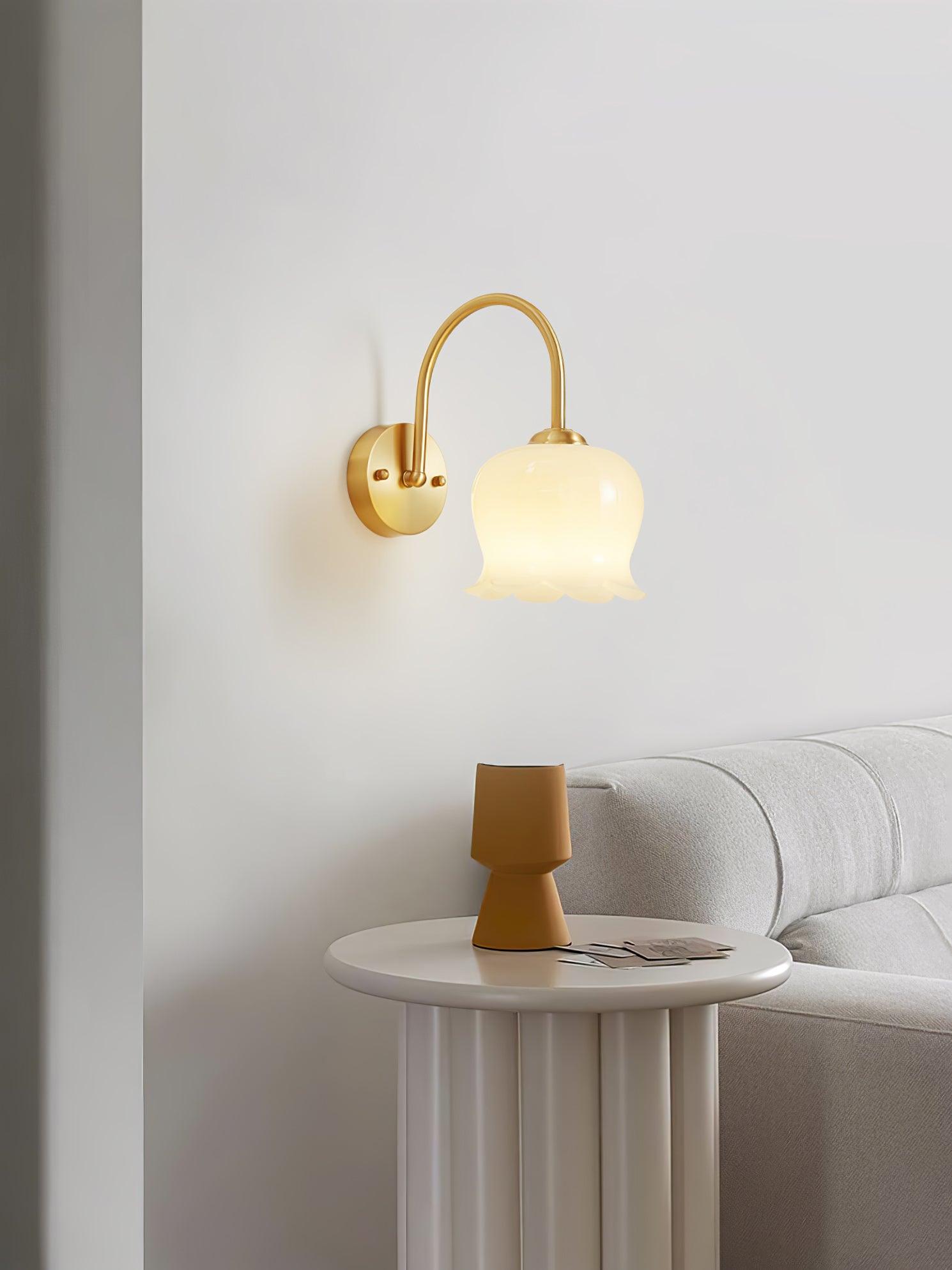 Elegant Brass Orchids Wall Sconce with White Glass Shade for Living Room and Hallway