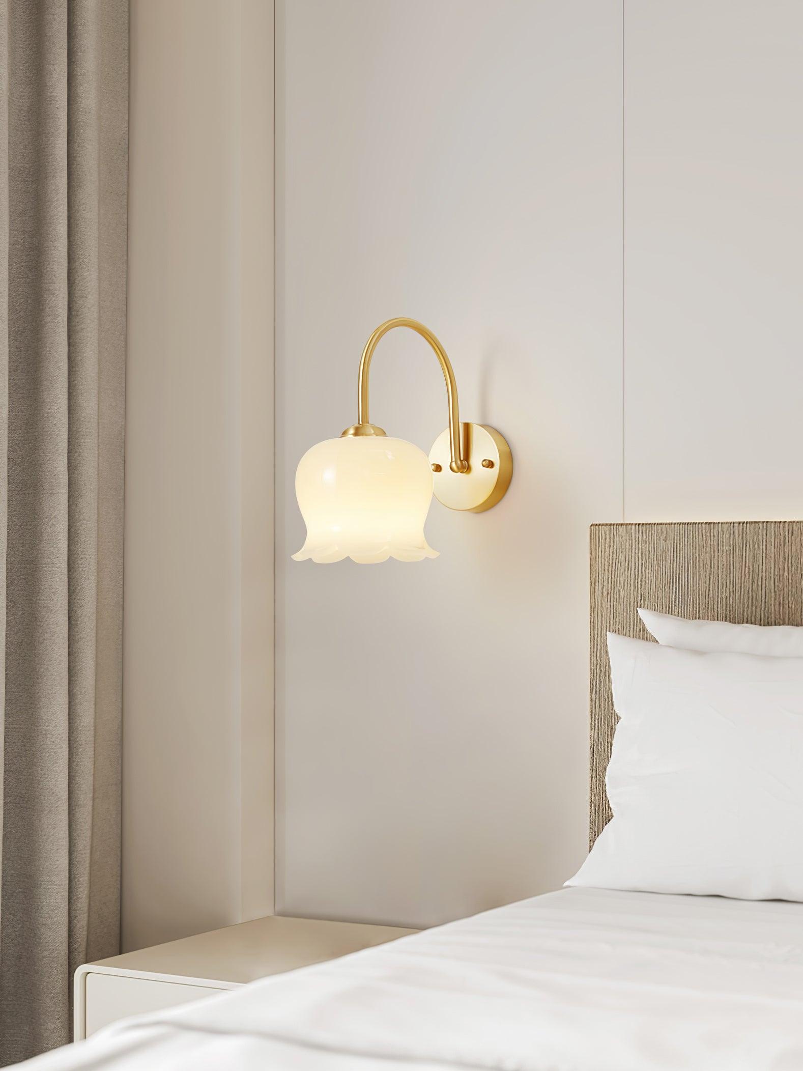 Elegant Brass Orchids Wall Sconce with White Glass Shade for Living Room and Hallway