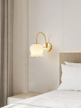 Elegant Brass Orchids Wall Sconce with White Glass Shade for Living Room and Hallway