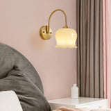 Elegant Brass Orchids Wall Sconce with White Glass Shade for Living Room and Hallway