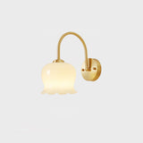 Elegant Brass Orchids Wall Sconce with White Glass Shade for Living Room and Hallway