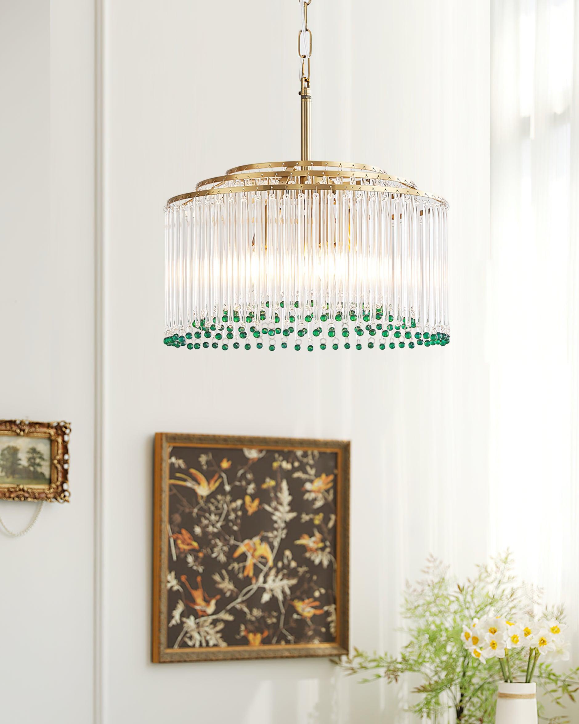 Elegant Casandra Glass and Metal Chandelier Lighting with Gold and Green Finishes