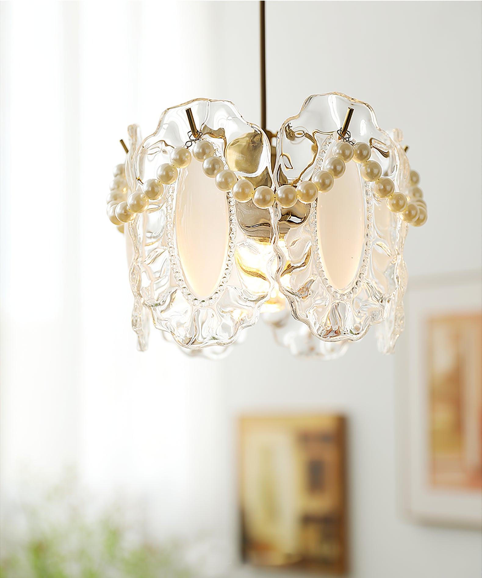Elegant Clear Floral Textured Glass Pendant Light for Transitional and Modern Homes