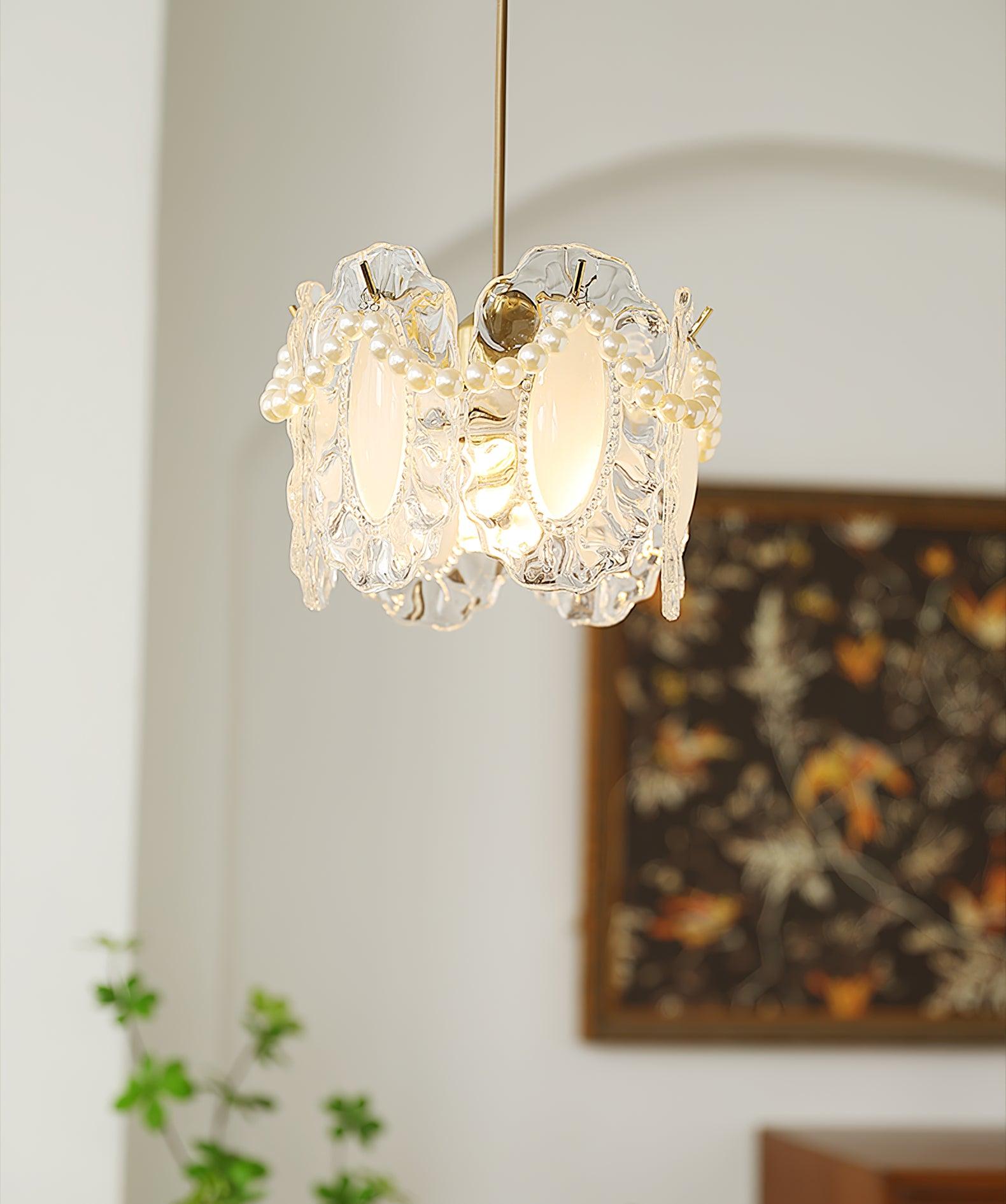 Elegant Clear Floral Textured Glass Pendant Light for Transitional and Modern Homes