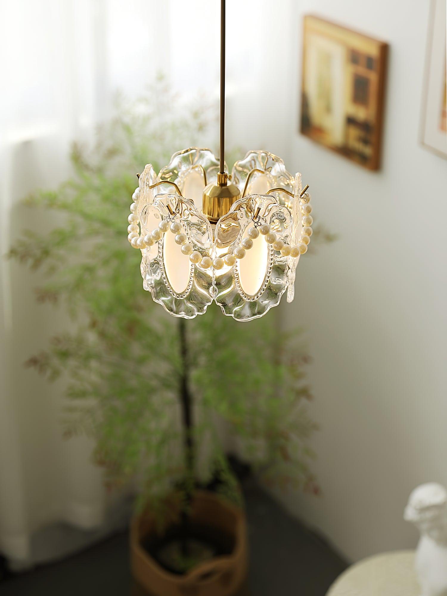 Elegant Clear Floral Textured Glass Pendant Light for Transitional and Modern Homes