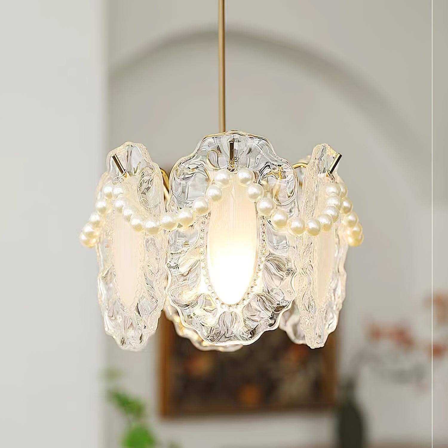 Elegant Clear Floral Textured Glass Pendant Light for Transitional and Modern Homes