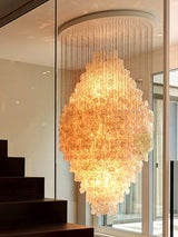 Elegant Coastal Shell Waterfall Chandelier with Cascading White Shell Discs for High Ceiling Spaces