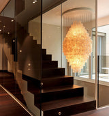 Elegant Coastal Shell Waterfall Chandelier with Cascading White Shell Discs for High Ceiling Spaces