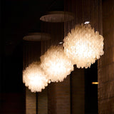 Elegant Coastal Shell Waterfall Chandelier with Cascading White Shell Discs for High Ceiling Spaces