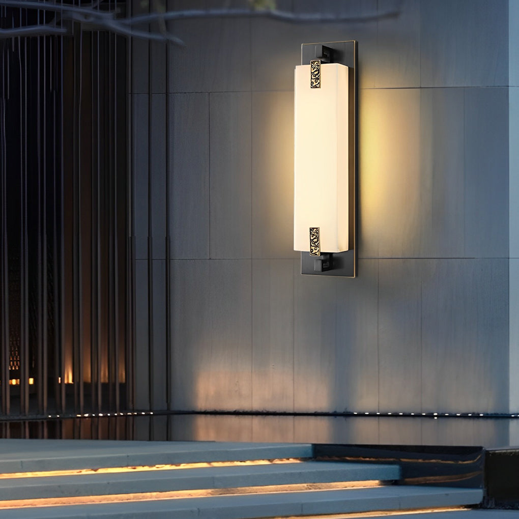 Elegant Copper Exterior Wall Sconce with Natural Marble Shade LED Waterproof Outdoor Lantern