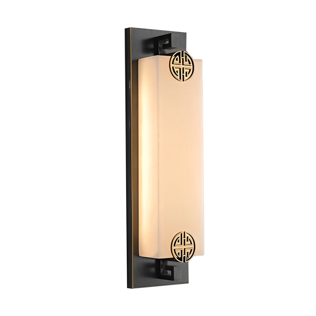 Elegant Copper Exterior Wall Sconce with Natural Marble Shade LED Waterproof Outdoor Lantern