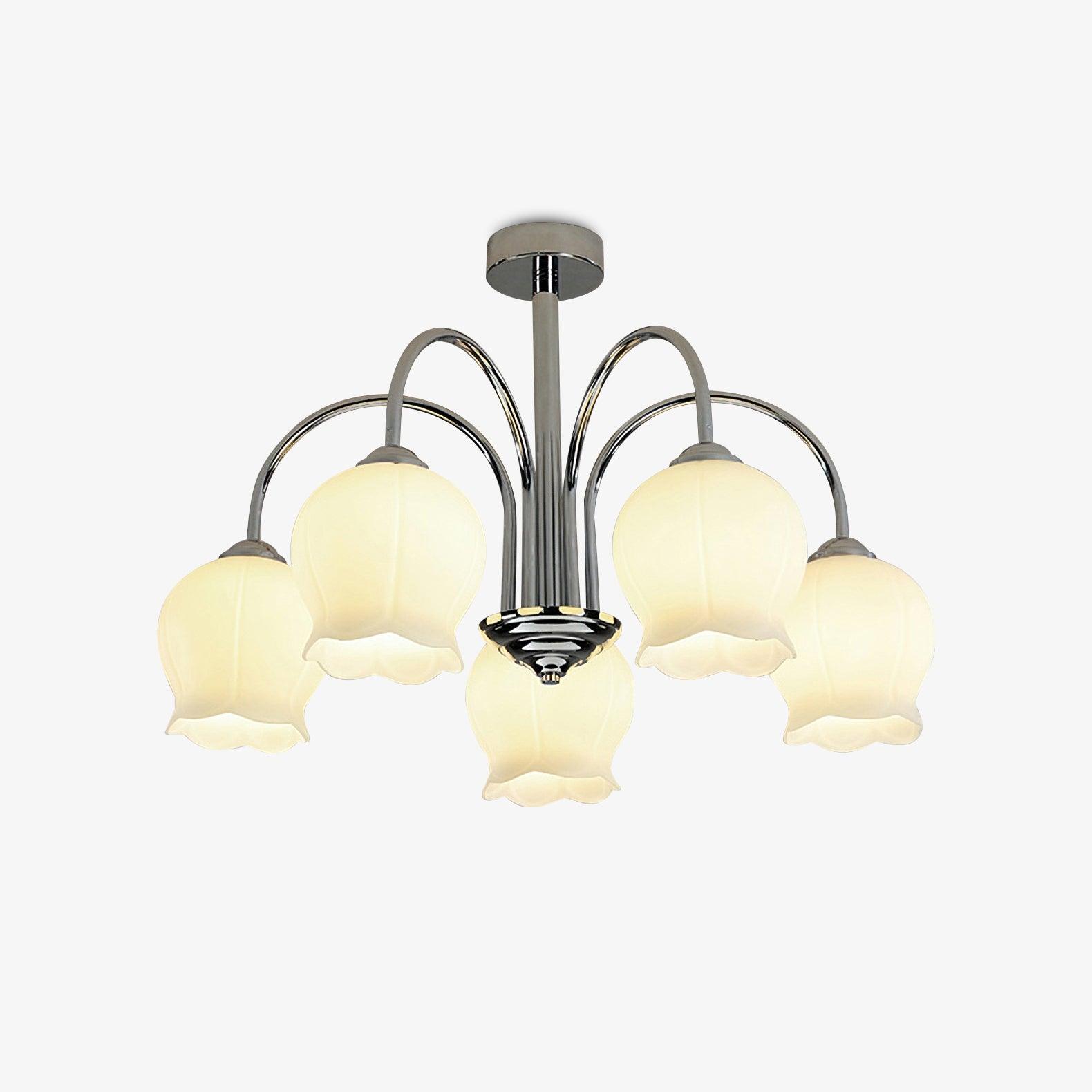 Elegant Country Floral Glass Candelabrum Chandelier in White and Chrome Finish