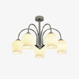 Elegant Country Floral Glass Candelabrum Chandelier in White and Chrome Finish