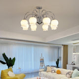 Elegant Country Floral Glass Candelabrum Chandelier in White and Chrome Finish