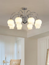 Elegant Country Floral Glass Candelabrum Chandelier in White and Chrome Finish
