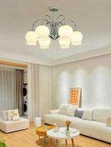 Elegant Country Floral Glass Candelabrum Chandelier in White and Chrome Finish