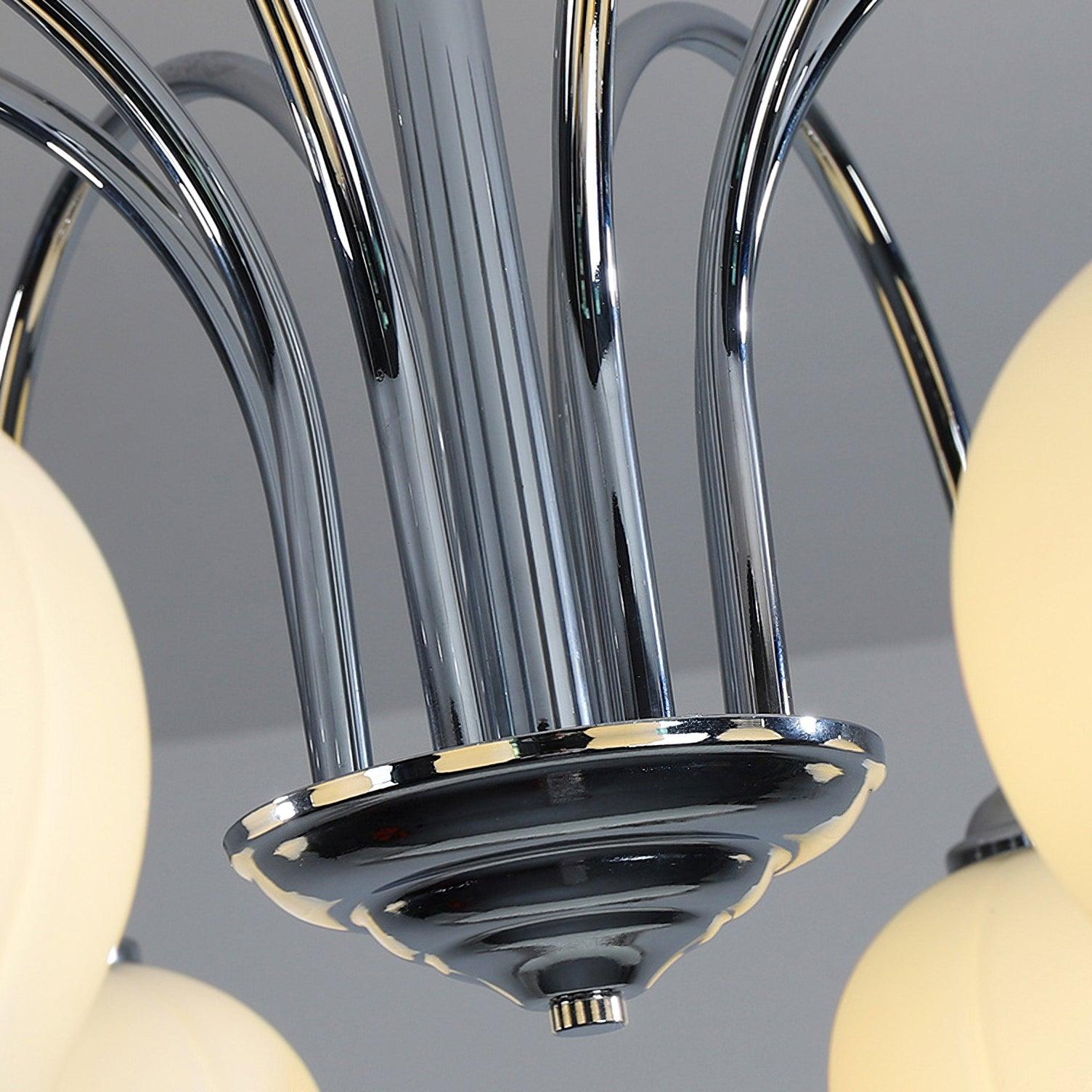 Elegant Country Floral Glass Candelabrum Chandelier in White and Chrome Finish