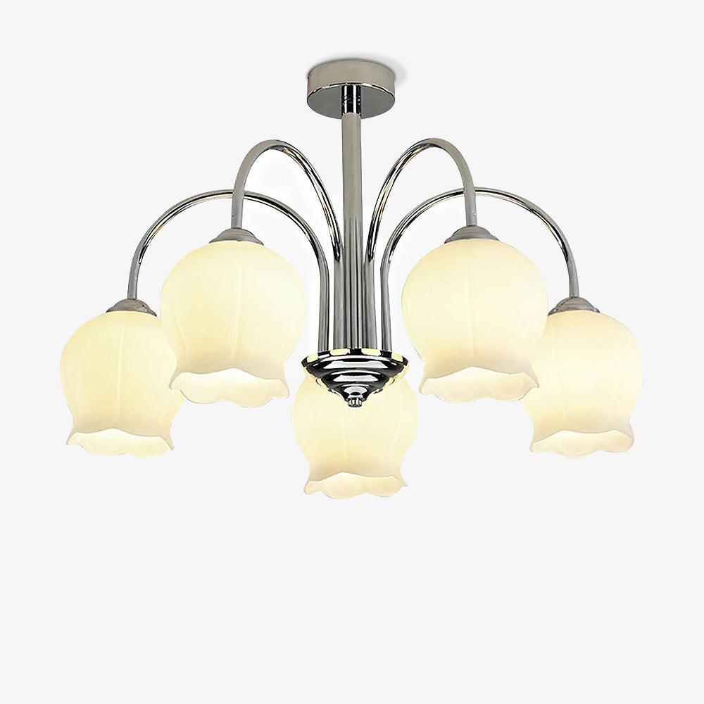 Elegant Country Floral Glass Candelabrum Chandelier in White and Chrome Finish