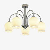Elegant Country Floral Glass Candelabrum Chandelier in White and Chrome Finish