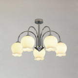 Elegant Country Floral Glass Candelabrum Chandelier in White and Chrome Finish