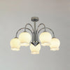 Elegant Country Floral Glass Candelabrum Chandelier in White and Chrome Finish