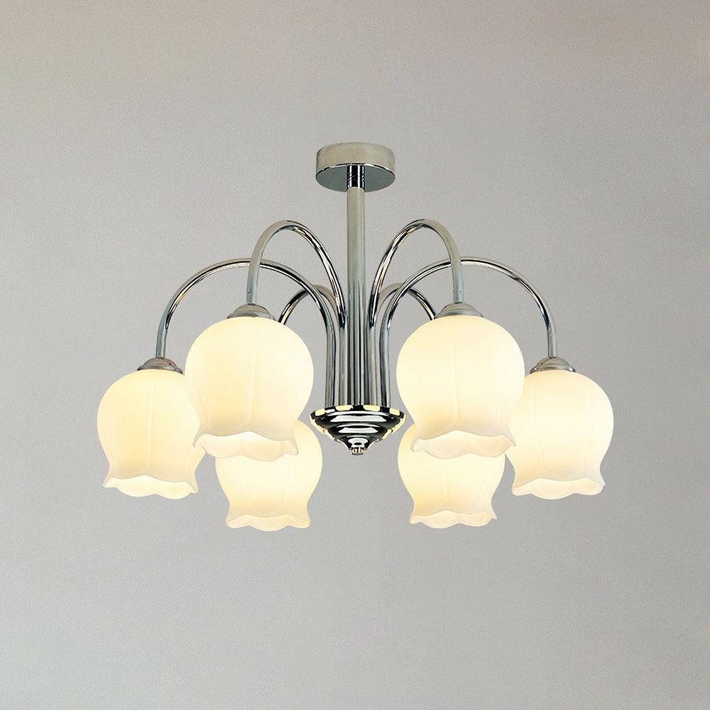 Elegant Country Floral Glass Candelabrum Chandelier in White and Chrome Finish