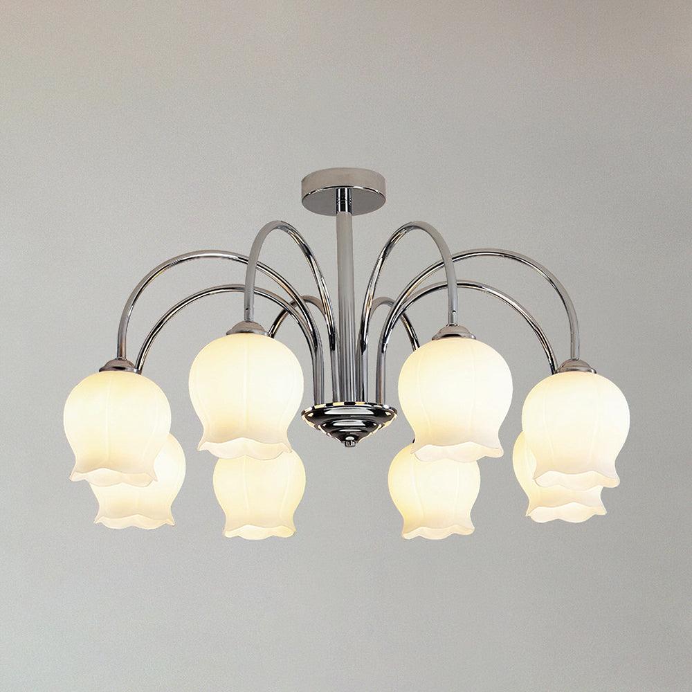Elegant Country Floral Glass Candelabrum Chandelier in White and Chrome Finish