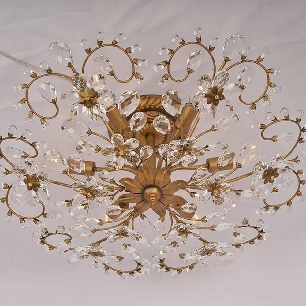 Elegant Crystal Flower LED Ceiling Light Modern 6 Light Flush Mount Chandelier for Living Room