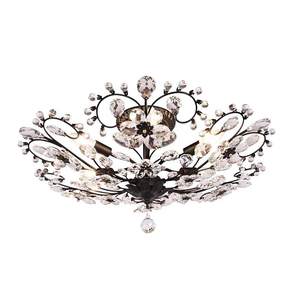 Elegant Crystal Flower LED Ceiling Light Modern 6 Light Flush Mount Chandelier for Living Room