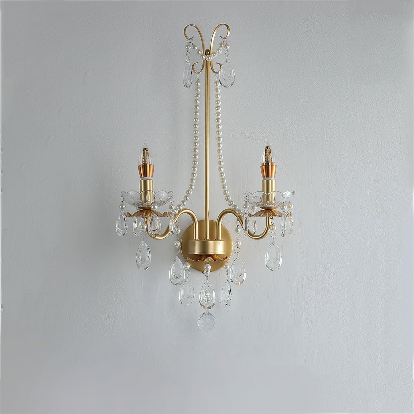 Elegant Crystal Pearl Chain Wall Sconce Decorative Indoor Lighting for Bedroom and Living Room