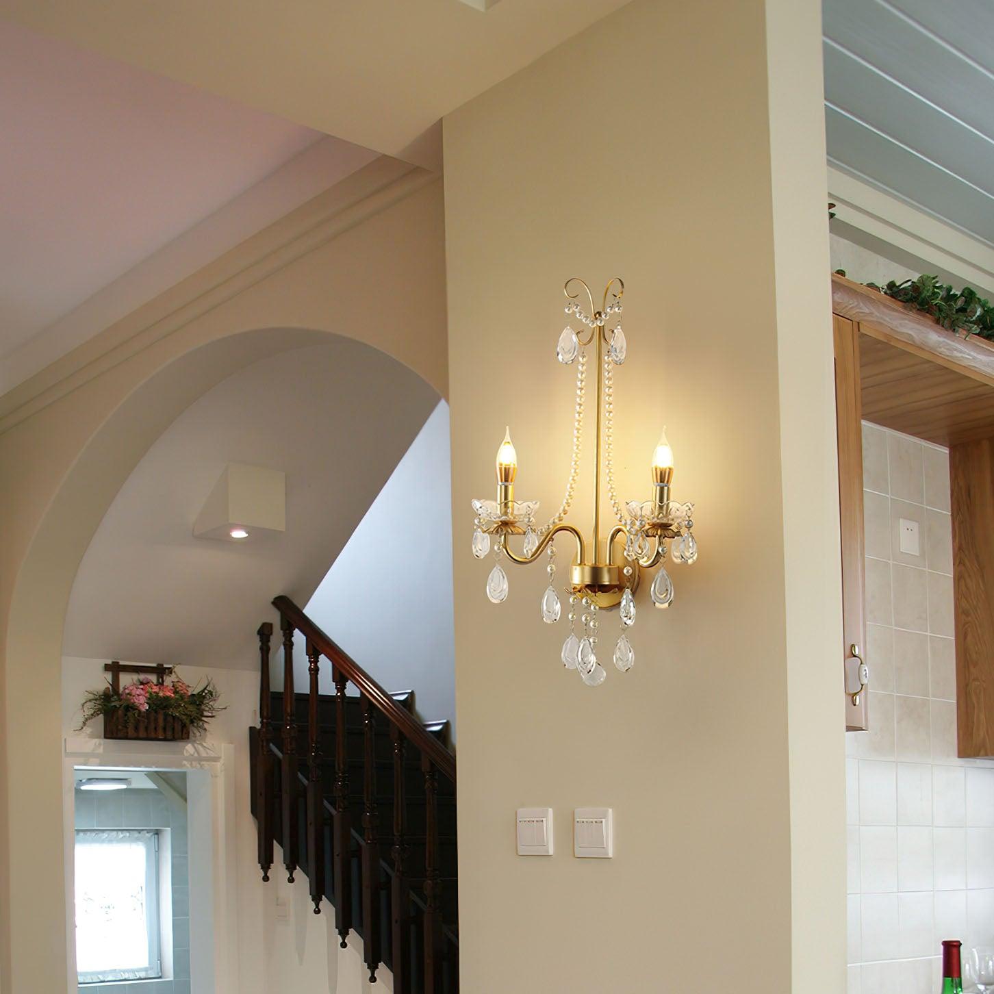 Elegant Crystal Pearl Chain Wall Sconce Decorative Indoor Lighting for Bedroom and Living Room