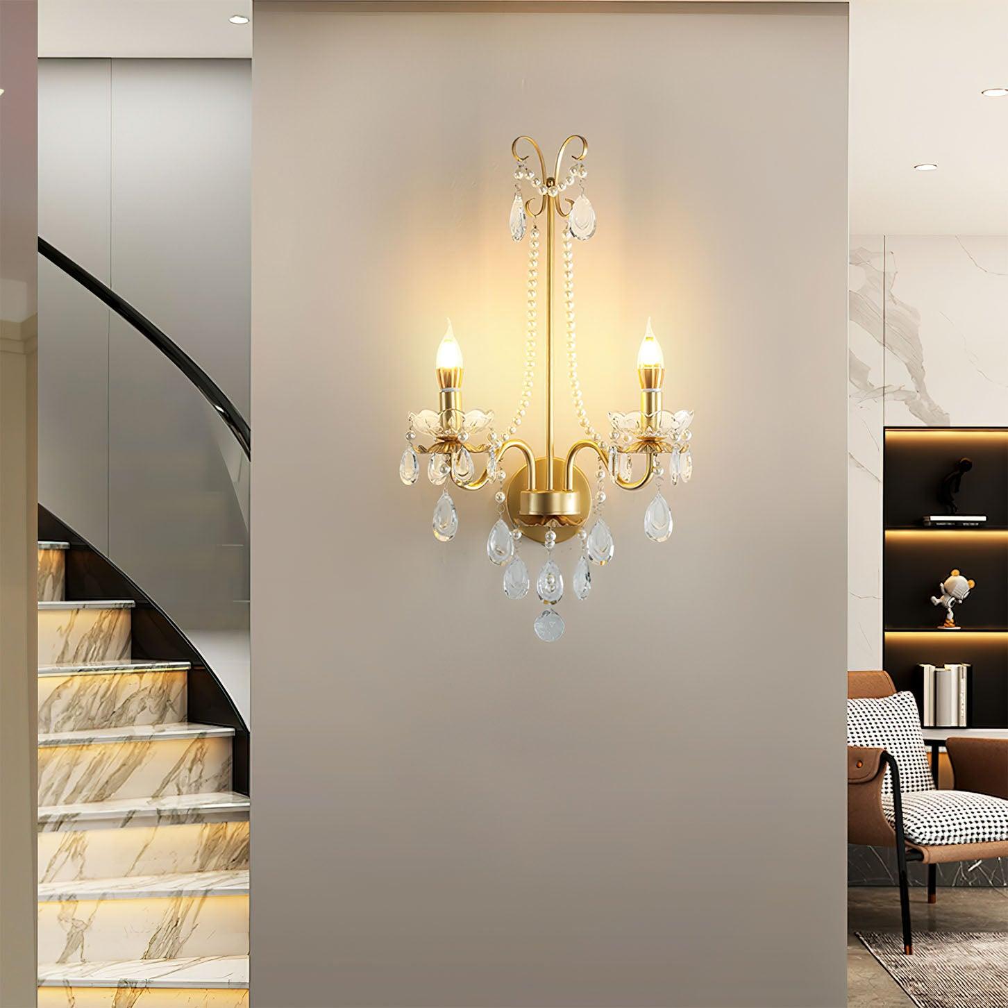 Elegant Crystal Pearl Chain Wall Sconce Decorative Indoor Lighting for Bedroom and Living Room