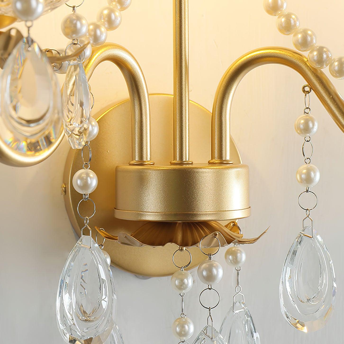 Elegant Crystal Pearl Chain Wall Sconce Decorative Indoor Lighting for Bedroom and Living Room