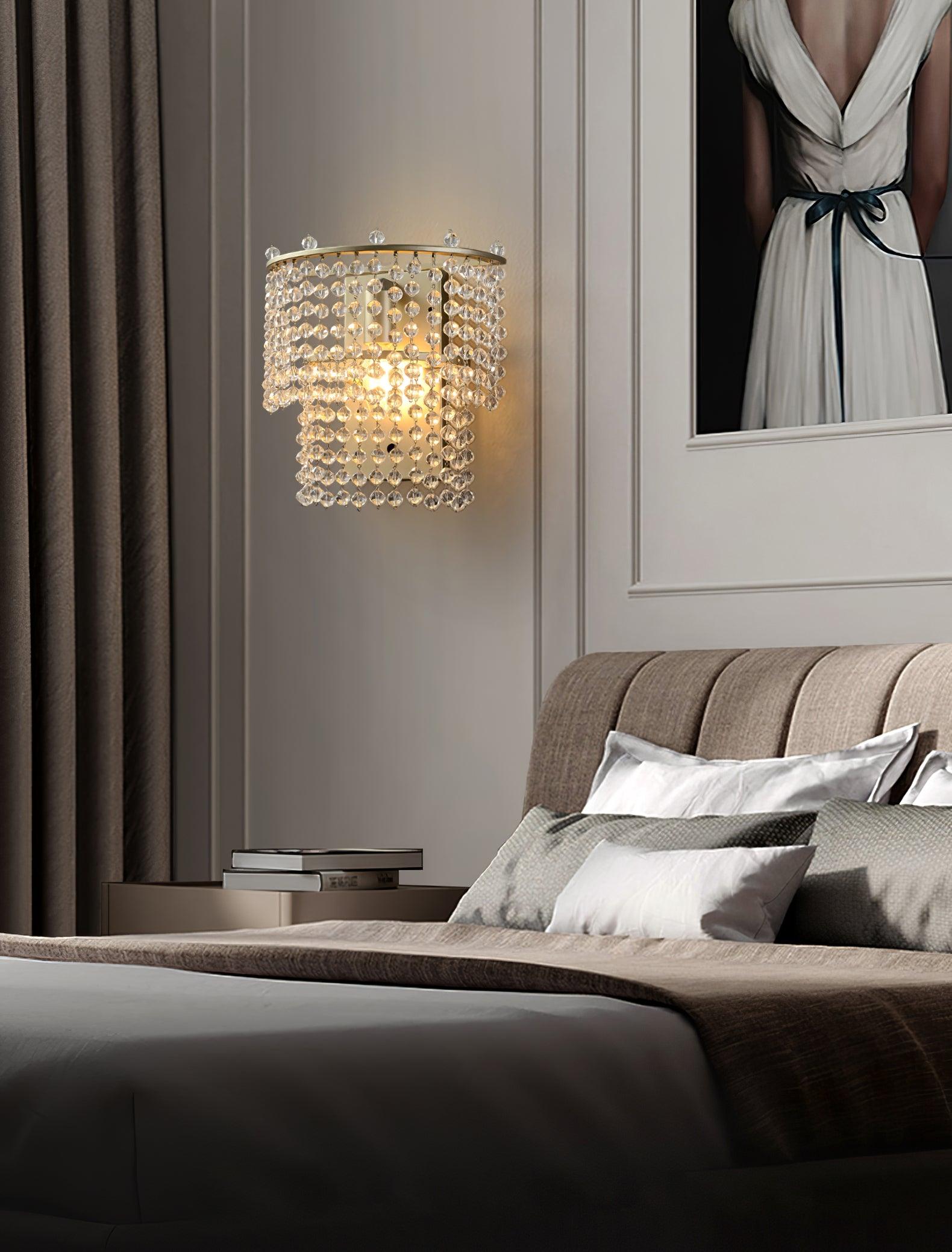 Elegant Crystal Waterfall Wall Sconce Set of 2 in Gold Finish for Luxury Interior Decor