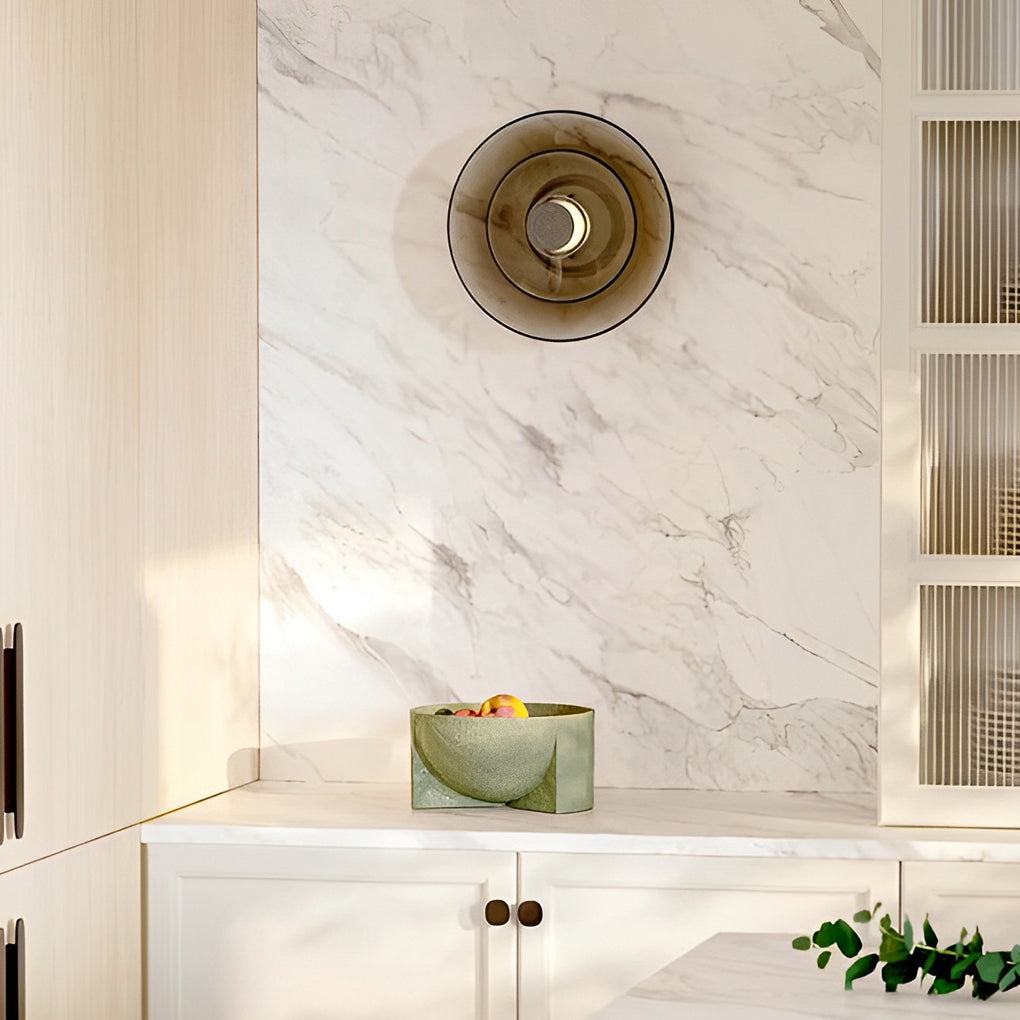Elegant Double Layer Round Glass LED Wall Sconce with Electroplated Metal Frame for Modern Interiors